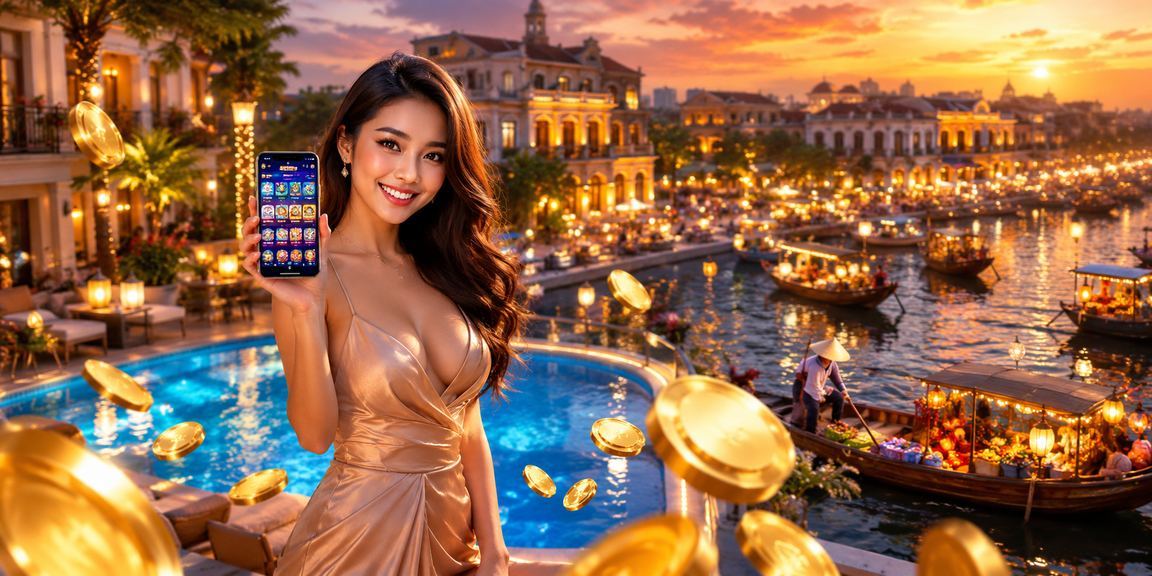 Người dùng trải nghiệm ứng dụng casino i12 tại bãi biển Hà Nội trong buổi chiều tà